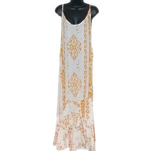 Lagaci Orange and White Bohemian Swim Coverup
